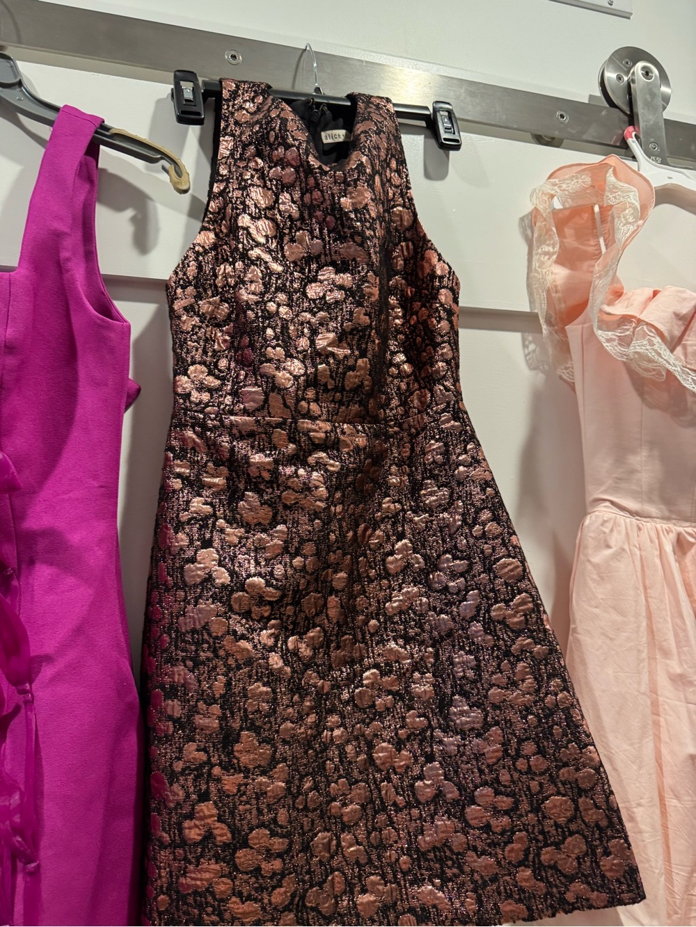 Metallic Rose-Black Floral Jacquard A-Line Alice + Olivia Dress